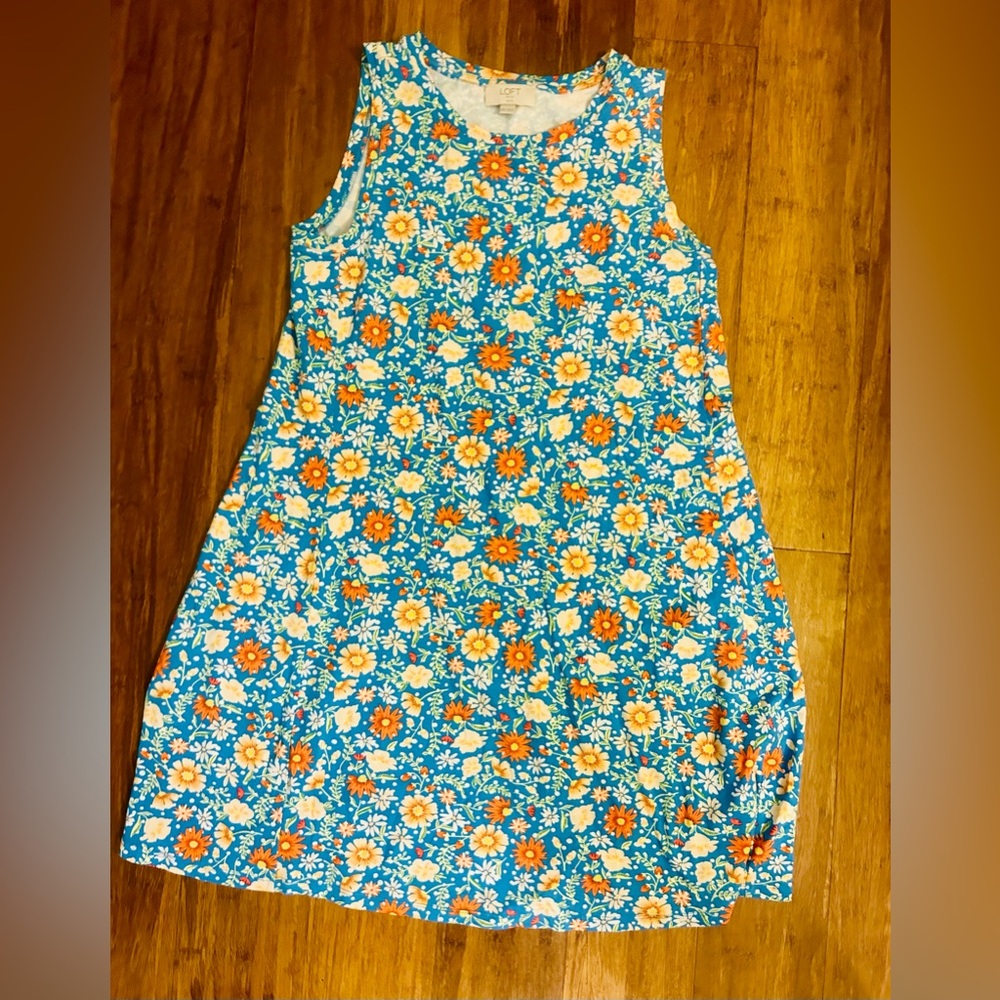 LOFT Blue Sleeveless A-Line Sundress